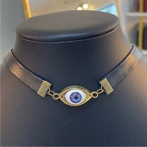 Evil Eye Choker Necklace Black Leather